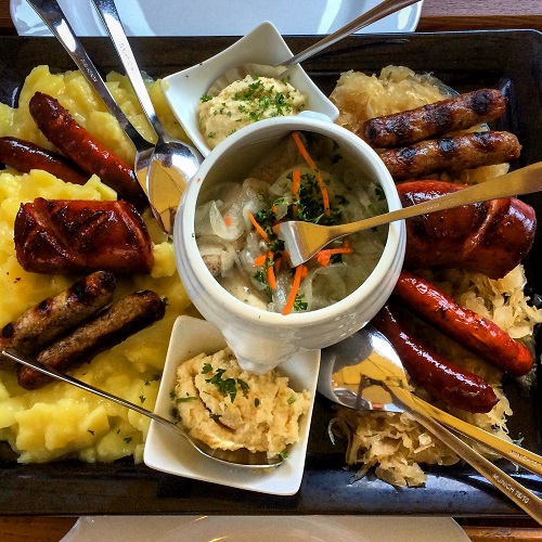 Wurst plate in Nuremberg including German Potato Salad