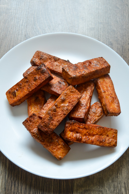 Gochujang tofu on a plate