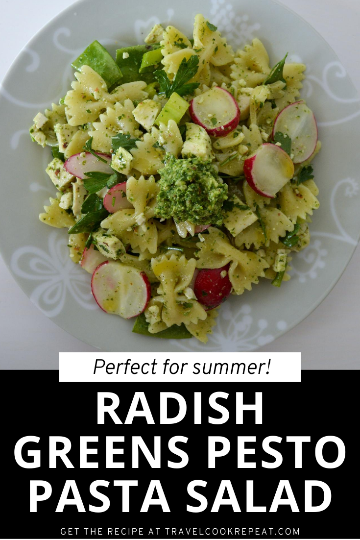 Radish Greens Pesto Pasta Salad