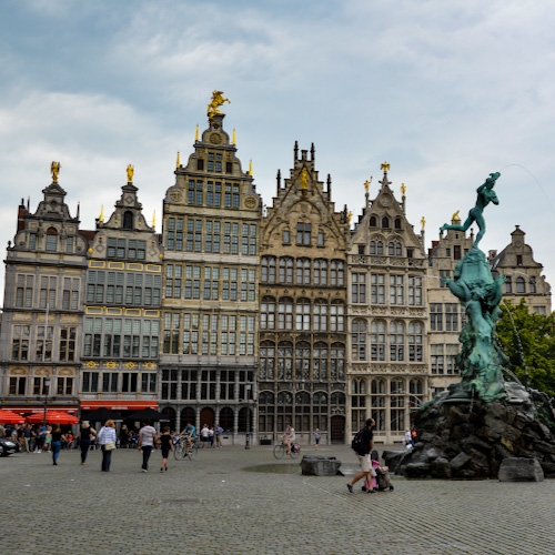 Ornate buildings in the Grote Markt in Antwerp, Belgium