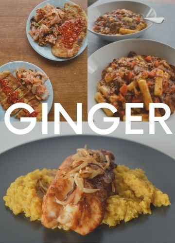 3 pictures of recipes with ginger; text overlay: ginger