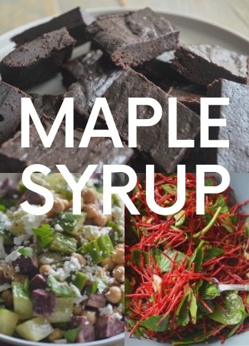 3 pictures of recipes with maple syrup; text overlay: maple syrup